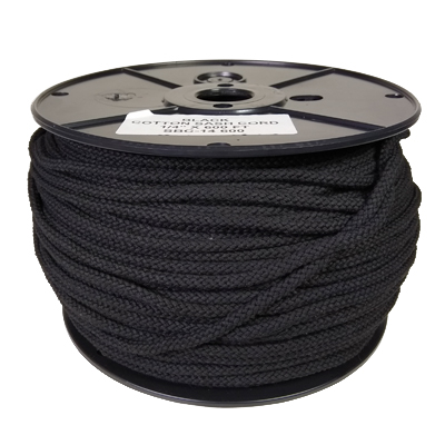 Cotton Sash Cord-Black-600 FT Spool- #8-1/4 IN Diameter - Click Image to Close