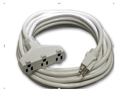White 12 Gauge Extension Cord-Triple Tap Connector-10 Foot